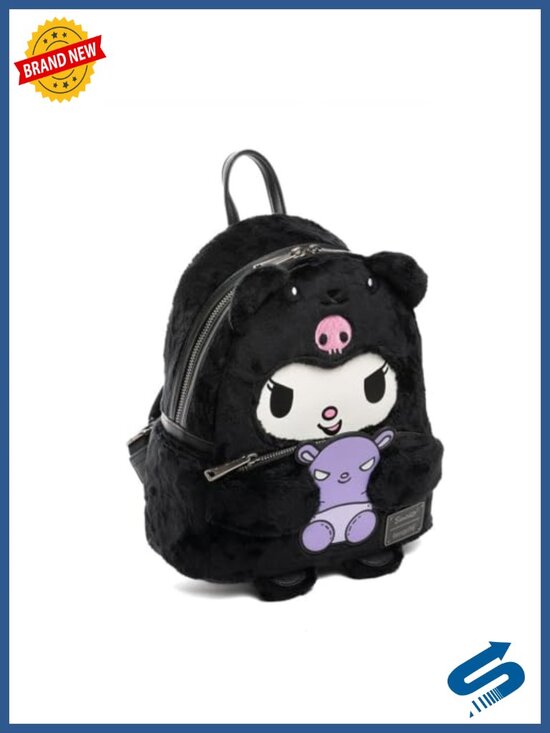 Kuromi Bear Cosplay Mini Backpack - Faux Leather, Plush, Adjustable Strap